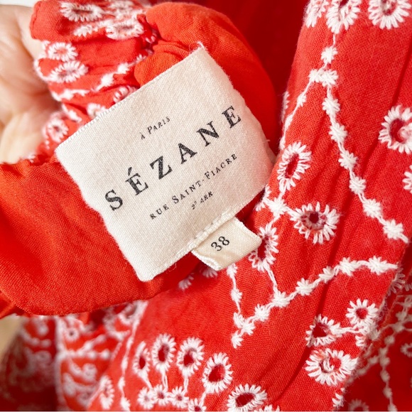 Sezane Melville Lace Coral Midi Dress Size 38 - Picture 6 of 9